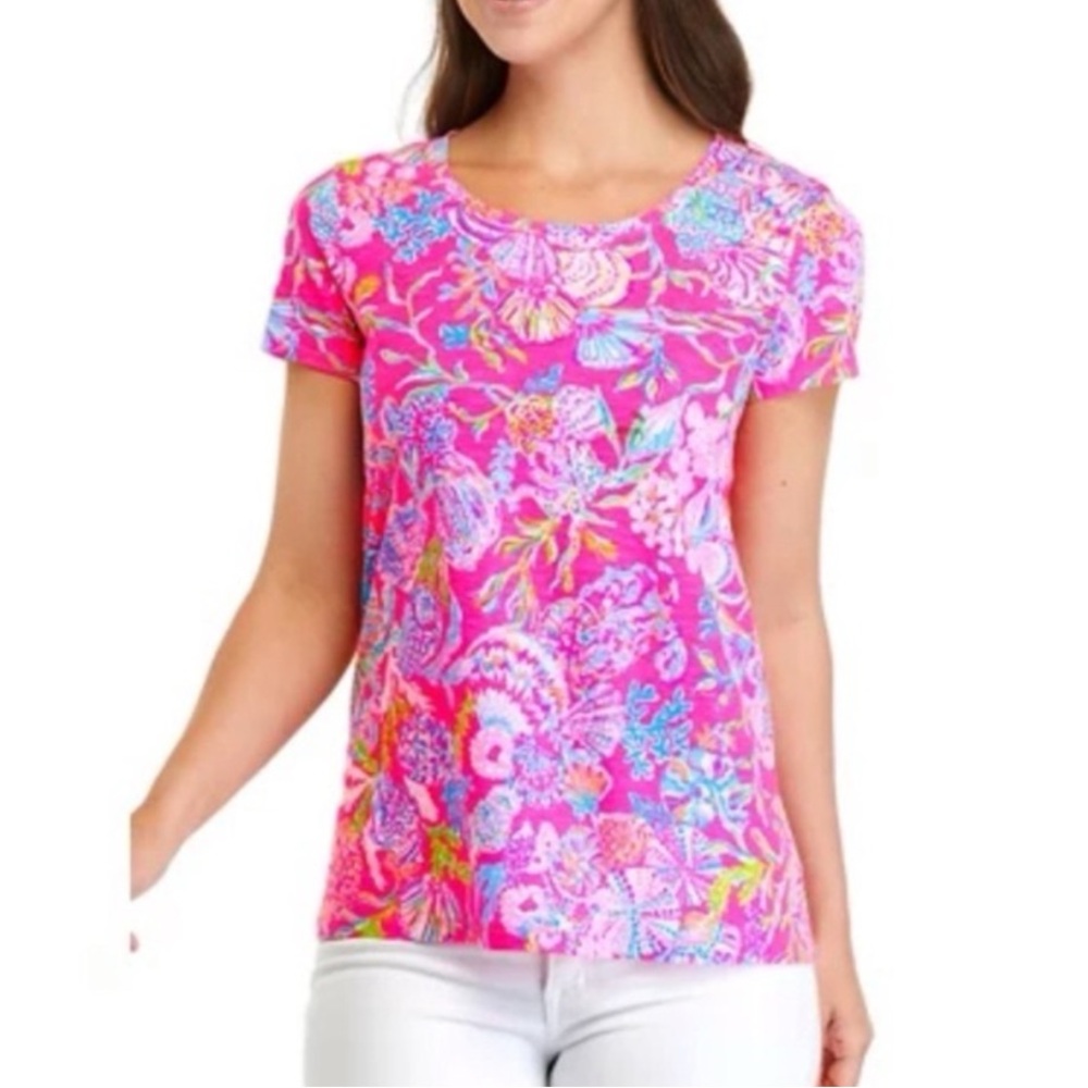 🌺 NWT Lilly Pulitzer Etta V-Neck Shirt Pink Isle Shell Me Something Good, Size M